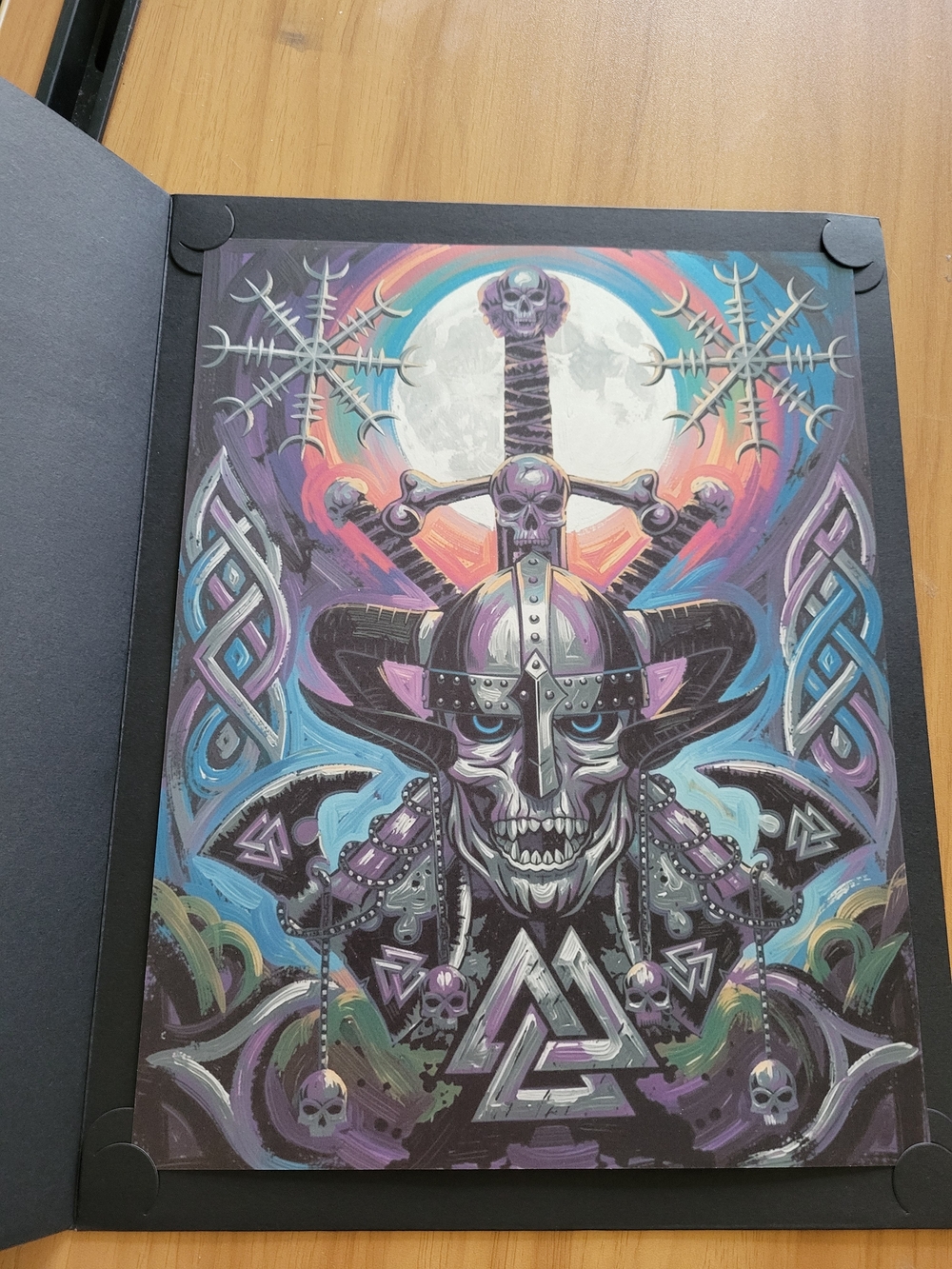 👻BUY 1 GET 1 FREE👻Viking Skull Helmet Art Print — Purple & Teal Home Wall Art